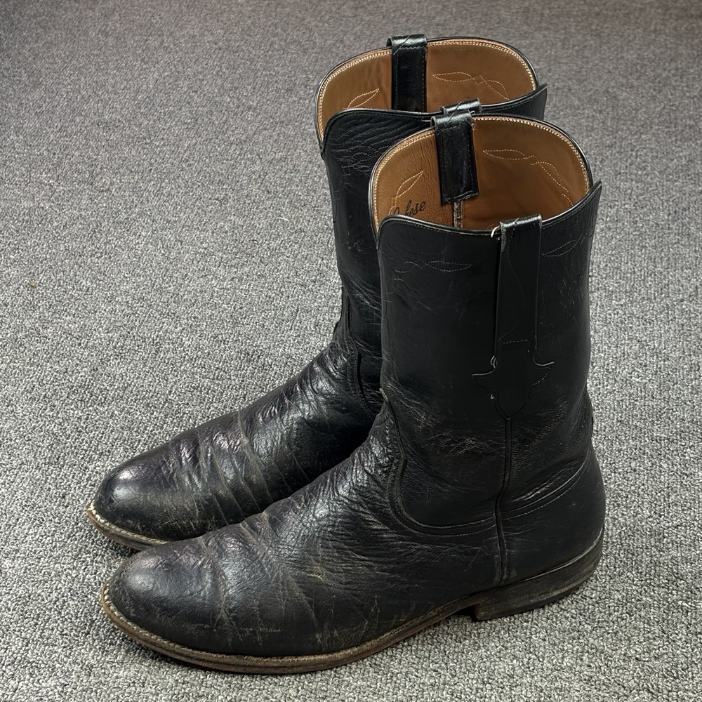 Lucchese L5229 Smooth Ostrich Leather Cowboy Western Boots Black Mens 11 D USA